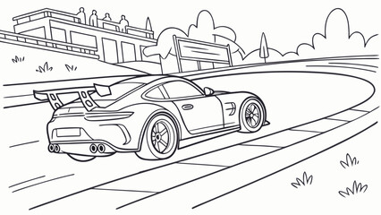 Race Car Speeding Along Track Line Art Illustration © Ali