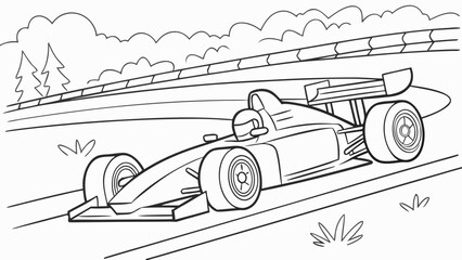 Race Car Speeding Along Track Line Art Illustration © Ali