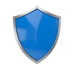 A blue shield with a metallic border representing security and protection isolated on transparent background