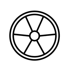 A simple minimalist line art drawing of a six-spoke wheel against a black background isolated on transparent background