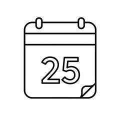 A line art icon of a calendar page displaying the number 25, representing an important date or event isolated on transparent background