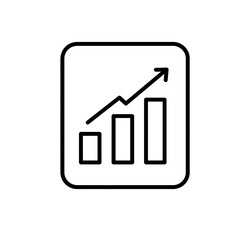 A minimalistic icon representing business progress with an upward trending line graph and bar chart data isolated on transparent background