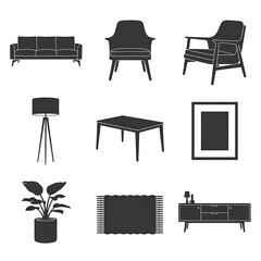 Black and white of living room furniture and decor sofa 1