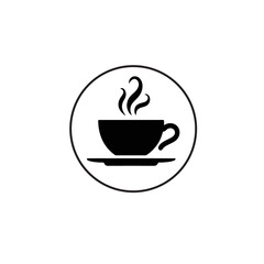 Obraz premium Black coffee cup icon with steaming hot beverage on white background.