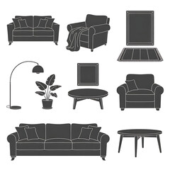 Black Furniture Set Including Sofas Chairs Tables And Lamp In armchair coffee table