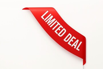 Limited deal banner with red ribbon on white background