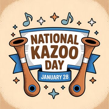 National Kazoo Day Music Celebration Poster with Two Instruments and Musical Notes
