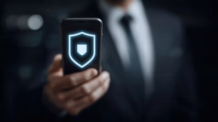 AI powered defense system ensuring secure mobile communication with smartphone and laptop in futuristic style