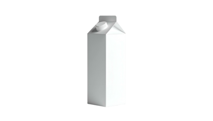 Isolated upright carton of a liquid beverage with cap and partially visible print on a black background
