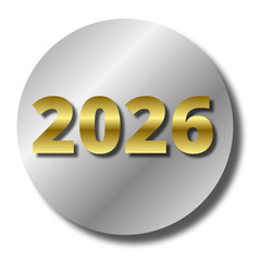 2026 gold round badge isolated on transparent background