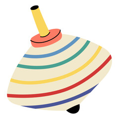 Spinning top toy illustration. Cute classic children toy perfect for kids games, playtime concepts, education, nursery design and toy branding projects.