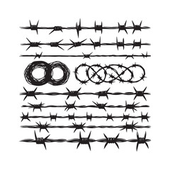 Barbed Wire Set Silhouette Illustration in Black Style