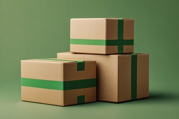 Obraz premium 緑のテープで留められた段ボール箱の積み重ね