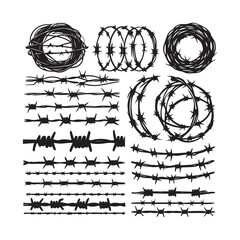 Barbed Wire Set Silhouette Illustration in Black Style