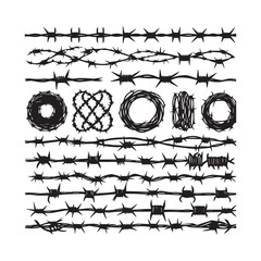 Barbed Wire Set Silhouette Illustration in Black Style