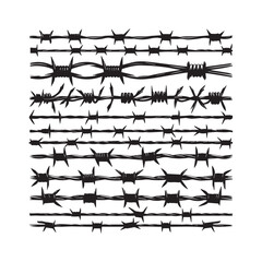 Barbed Wire Set Silhouette Illustration in Black Style