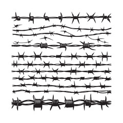 Barbed Wire Set Silhouette Illustration in Black Style