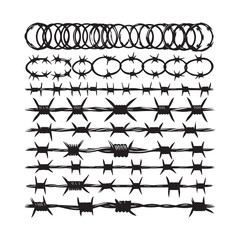 Collection of various barbed wire illustrations and symbols