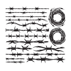 Collection of various barbed wire illustrations and symbols