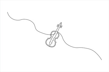 Minimalist one-line art of a classic violin outline with a flowing wave, perfect for music logos, concert posters, and elegant graphic design.
