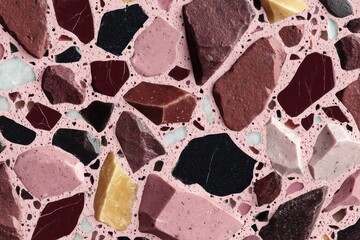 ピンクの床と色とりどりの石の模様