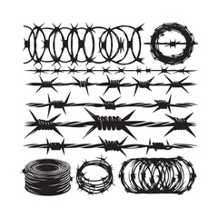Collection of various barbed wire illustrations and symbols