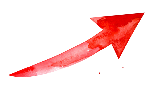 Watercolor red upward pointing arrow on a transparent black background - Powered by Adobe