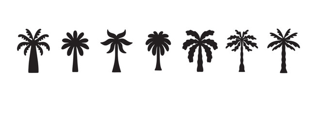 logo summer palm template set, tropical hand drawn illustrations palms, tropical concept, collection palm trees boho elements. © Yanka
