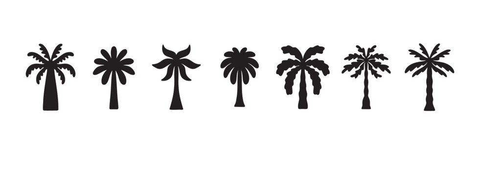 logo summer palm template set, tropical hand drawn illustrations palms, tropical concept, collection palm trees boho elements.