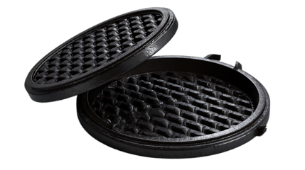 Black waffle maker isolated on transparent background for cooking breakfast