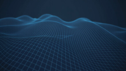 Futuristic Digital Landscape With Blue Wireframe Grid And Wavy Surface technology data