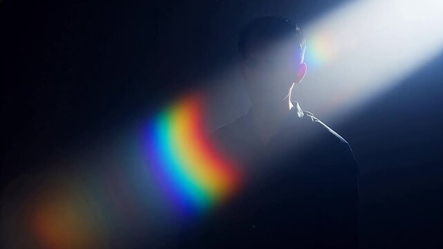 Rainbow light beam on dark background