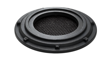 Black speaker grill isolated on transparent background with mesh center