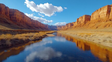 Serene canyon river reflection