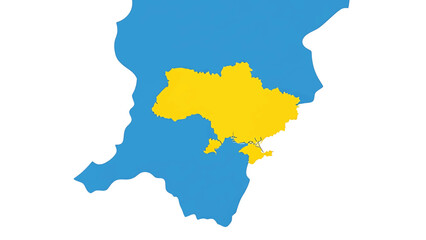 Obraz premium A map depicting a nation and surrounding landmasses in yellow and blue against a white background, representing geopolitical boundaries