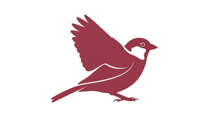Obraz premium A maroon-colored illustration of a bird in flight. It features a stylized design with textured details against a white backdrop