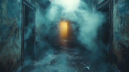 Abandoned hallway with mysterious light