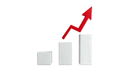 3D bar chart with a red, upward pointing arrow against a black background