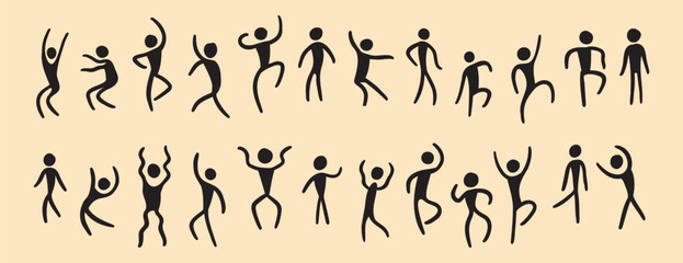 people figures african tribe hand drawn dancing people silhouette. primitive naive style of art. set of doodle people move.
