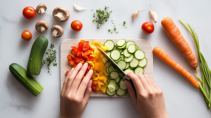 A person is cutting vegetables on a cutting board