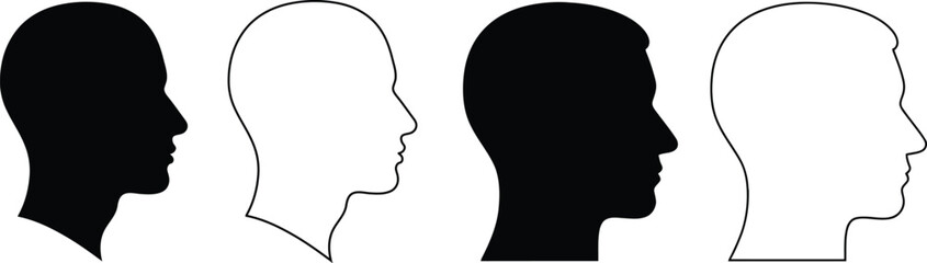 Silhouette profiles of human heads in various outline styles