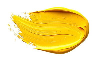 Bright, textured, gestural swipe of thick yellow paint against a solid black background