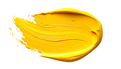 Bright, textured, gestural swipe of thick yellow paint against a solid black background