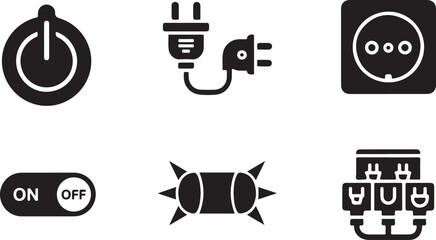 Electric plug and socket symbols with on off switch icons, power outlet and electrical