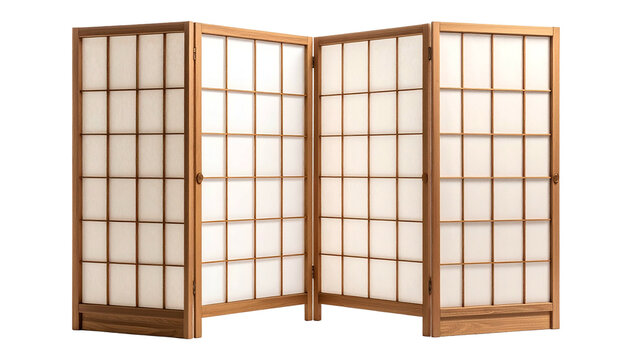 Wooden room divider with paper inserts, folded in an angle