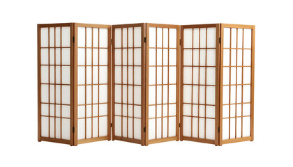 A folding, traditional room divider with wooden frames and translucent paper panels