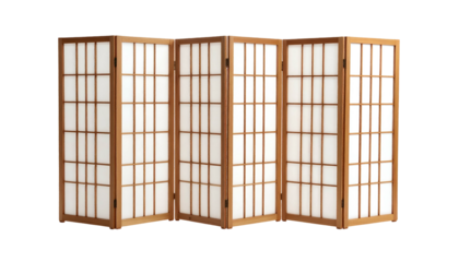 A folding, traditional room divider with wooden frames and translucent paper panels