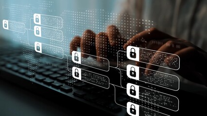 Blockchain structure showing distributed data blocks linked with encryption, representing secure transaction verification, decentralized control, and immutable record system Marrow