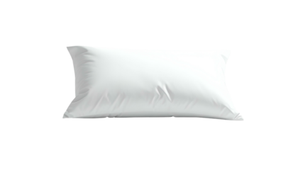 A rectangular, fluffy white pillow on a transparent background, slightly compressed