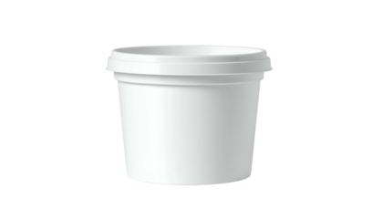 A clean, white plastic tub with a lid, isolated against a solid black background